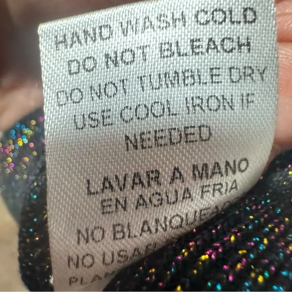 Sunset & Spring black metallic ruffle shoulder sweater glitter sz M preppy chic - Picture 10 of 14